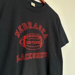Vintage 80s Nebraska Blackshirts T-Shirt Size L Black Single Stitch